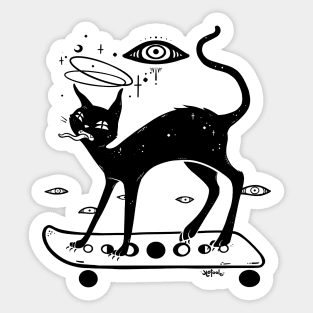 Black Cat On Skateboard Sticker